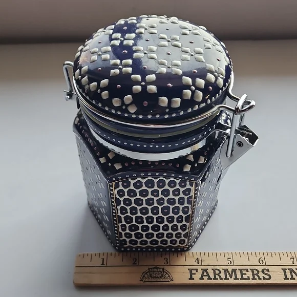 Pier 1, Navy and White Ceramic Canister. - Picture 10 of 10